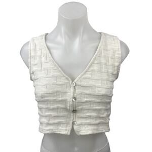 Madewell White Basketweave Stitch Sleeveless V-neck Button Crop Top Vest Sz XXS